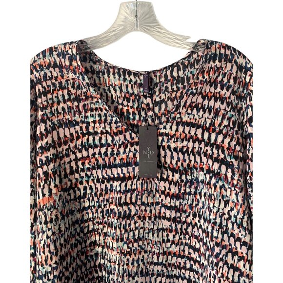 NYDJ Los Angeles Mango Passion Dasher Flicker Long Sleeve V-Neck Blouse NWT M - Picture 2 of 7
